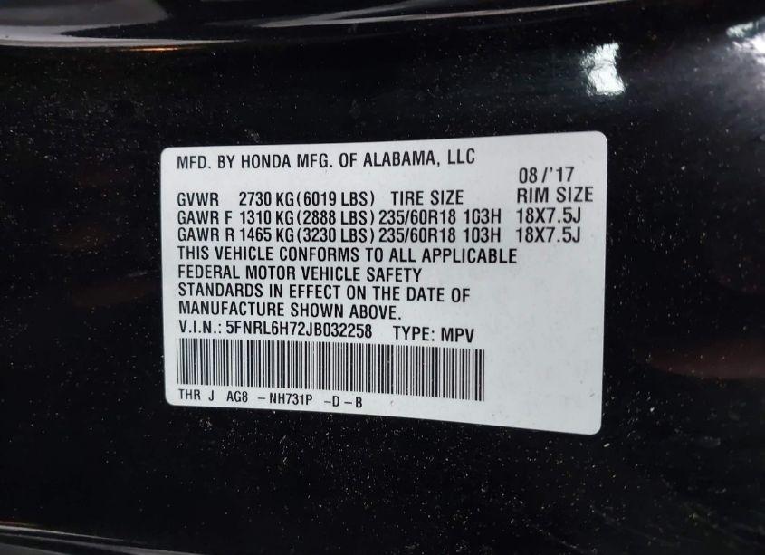 Photo 9 of 2018 Honda Odyssey EX-L (VIN 5FNRL6H72JB032258)