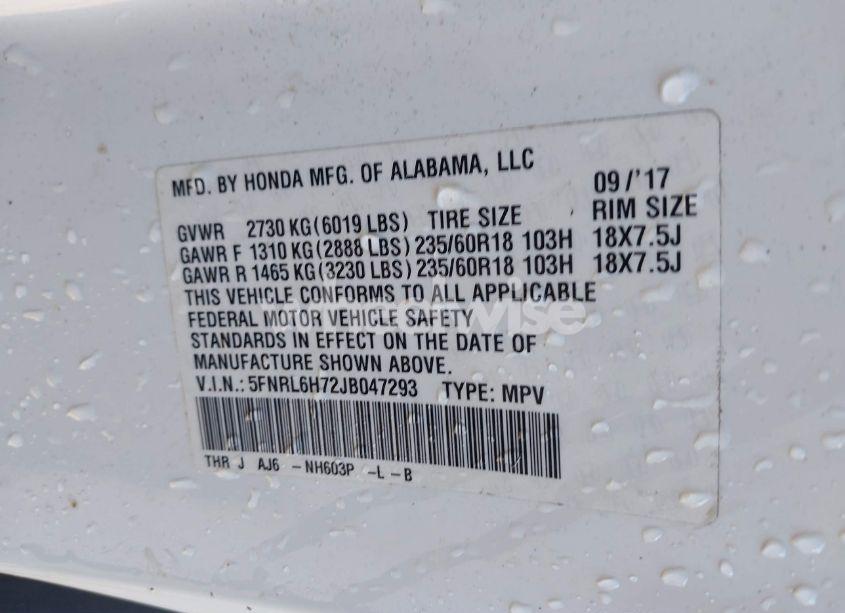 Photo 9 of 2018 Honda Odyssey EX-L (VIN 5FNRL6H72JB047293)