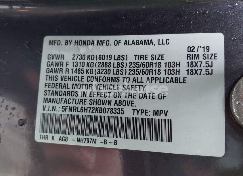 Photo 9 of 2019 Honda Odyssey EX-L (VIN 5FNRL6H72KB078335)