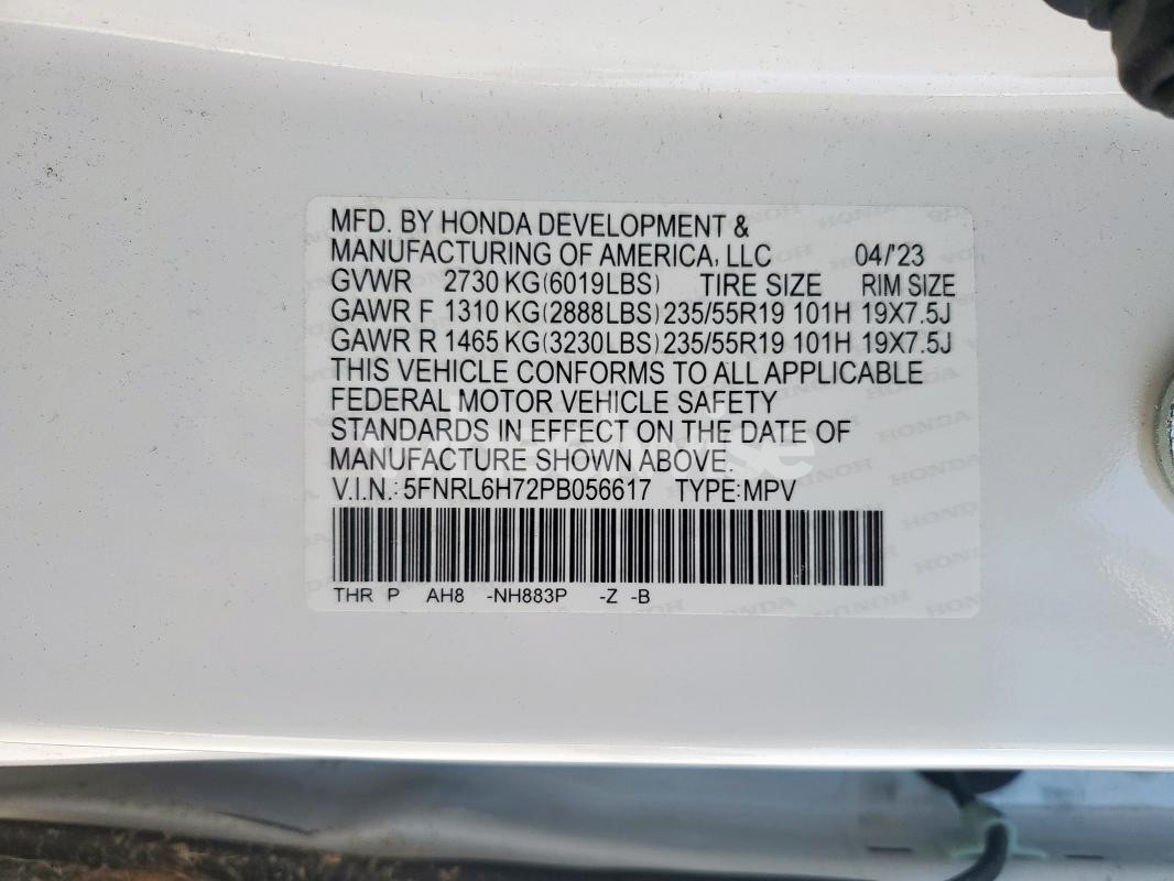 2023 HONDA ODYSSEY SPORT-L (VIN 5FNRL6H72PB056617) main photo