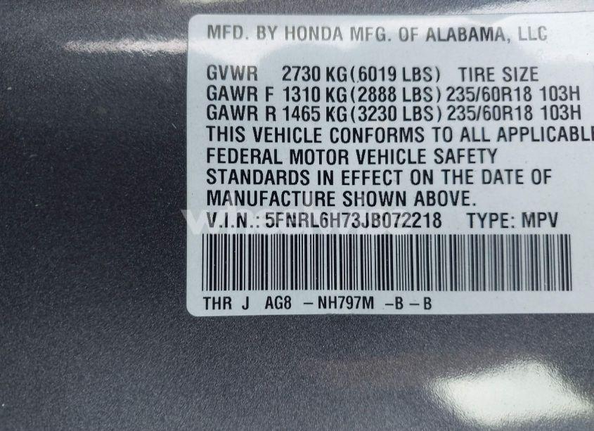 Photo 9 of 2018 Honda Odyssey EX-L (VIN 5FNRL6H73JB072218)