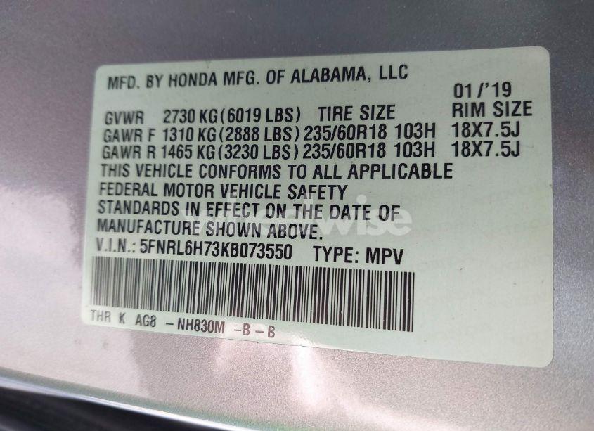 Photo 9 of 2019 Honda Odyssey EXL (VIN 5FNRL6H73KB073550)