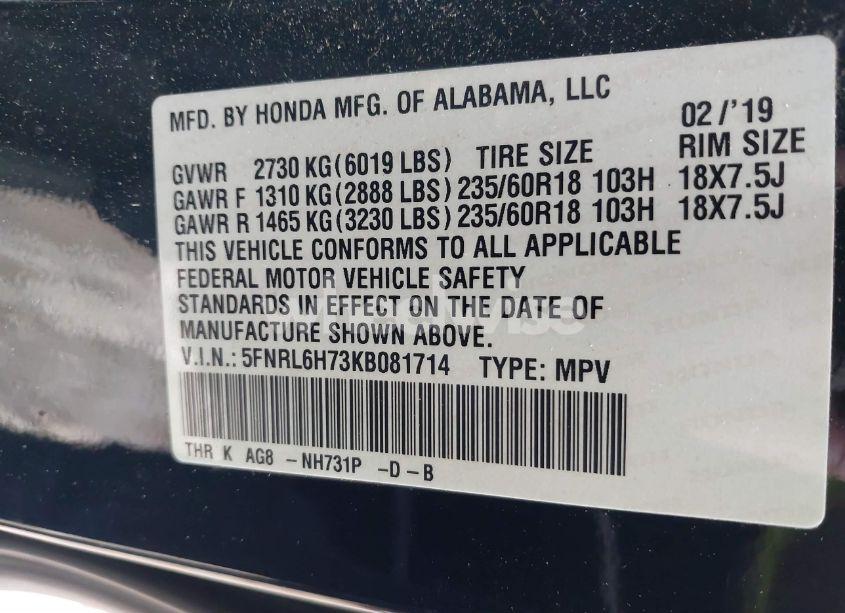 Photo 9 of 2019 Honda Odyssey EX-L (VIN 5FNRL6H73KB081714)