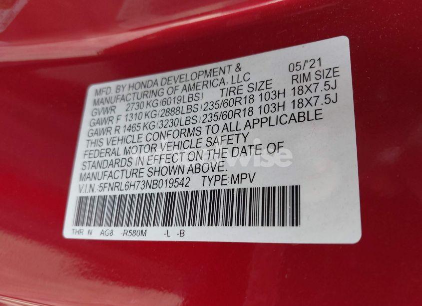 Photo 9 of 2022 Honda Odyssey EX-L (VIN 5FNRL6H73NB019542)