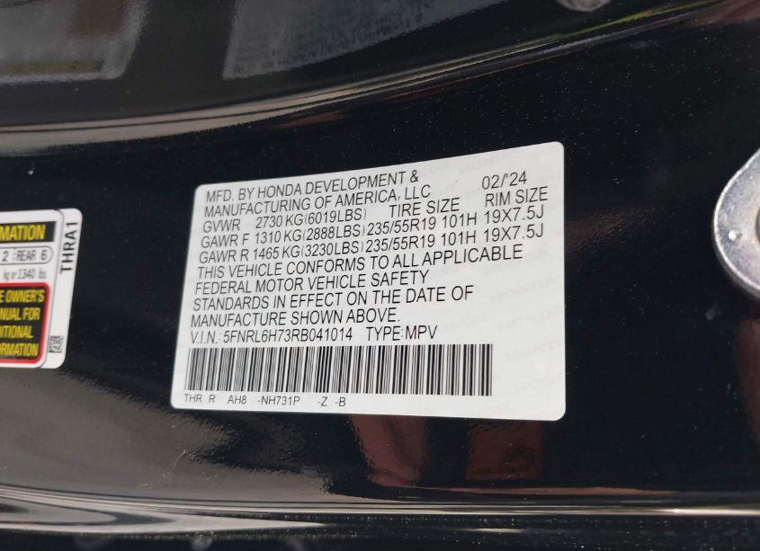 Photo 9 of 2024 Honda Odyssey SPORT (VIN 5FNRL6H73RB041014)