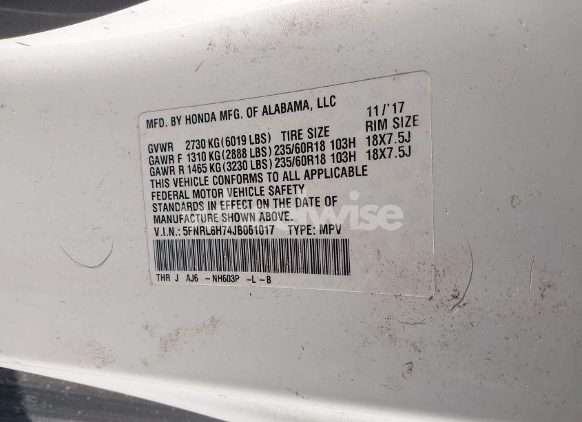 Photo 9 of 2018 Honda Odyssey EX-L (VIN 5FNRL6H74JB061017)