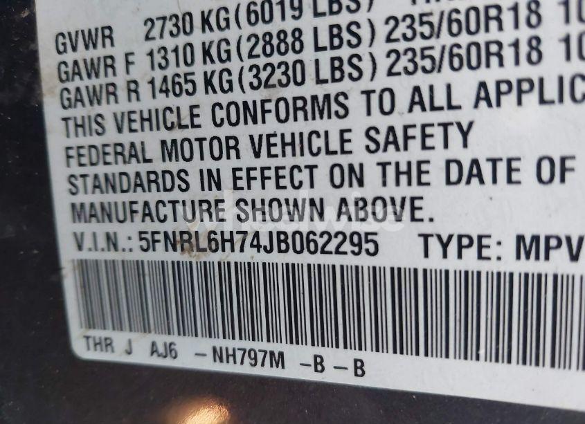 Photo 9 of 2018 Honda Odyssey EX-L (VIN 5FNRL6H74JB062295)