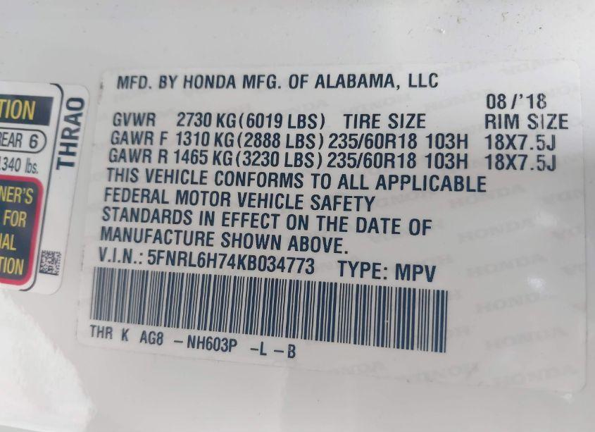 Photo 9 of 2019 Honda Odyssey EX-L (VIN 5FNRL6H74KB034773)