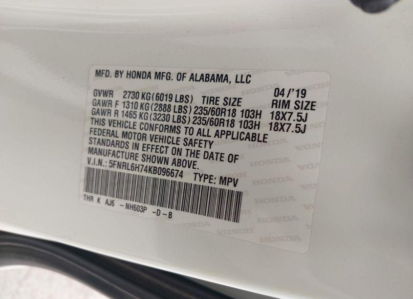 Photo 9 of 2019 Honda Odyssey EX-L (VIN 5FNRL6H74KB096674)