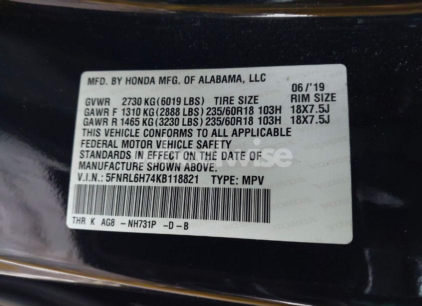 Photo 9 of 2019 Honda Odyssey EX-L (VIN 5FNRL6H74KB118821)