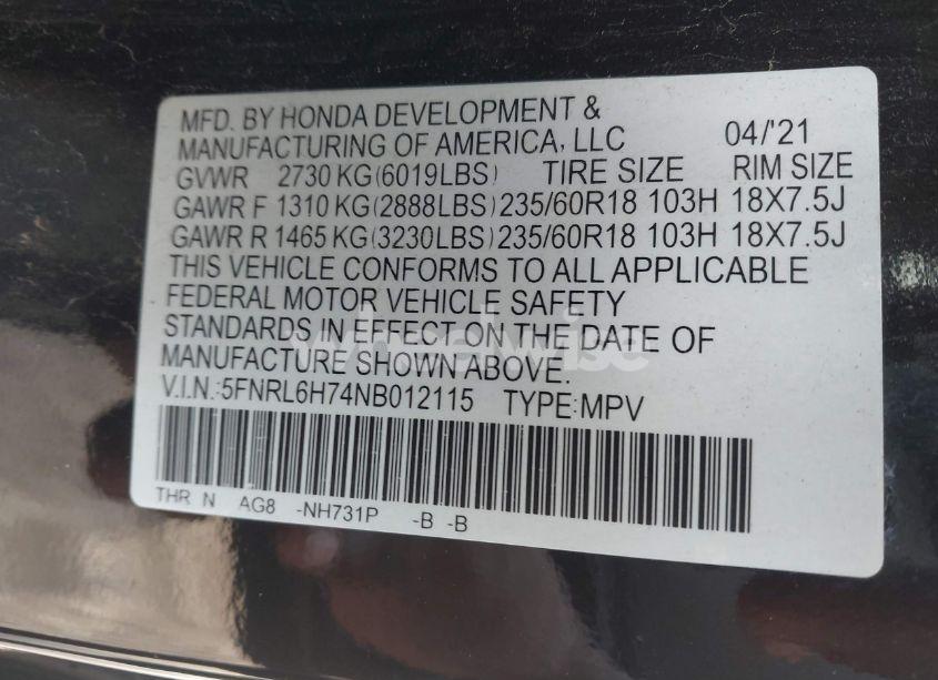 Photo 9 of 2022 Honda Odyssey EX-L (VIN 5FNRL6H74NB012115)