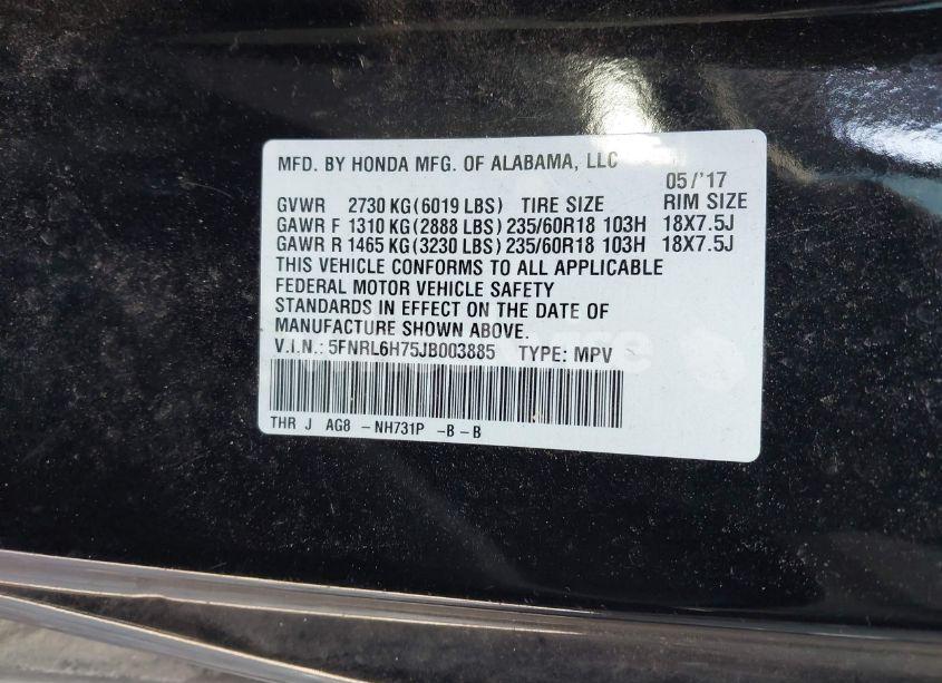 Photo 9 of 2018 Honda Odyssey EX-L (VIN 5FNRL6H75JB003885)