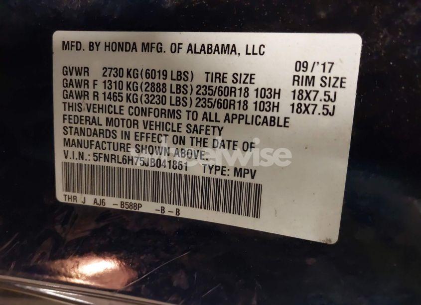 Photo 9 of 2018 Honda Odyssey EX-L (VIN 5FNRL6H75JB041861)