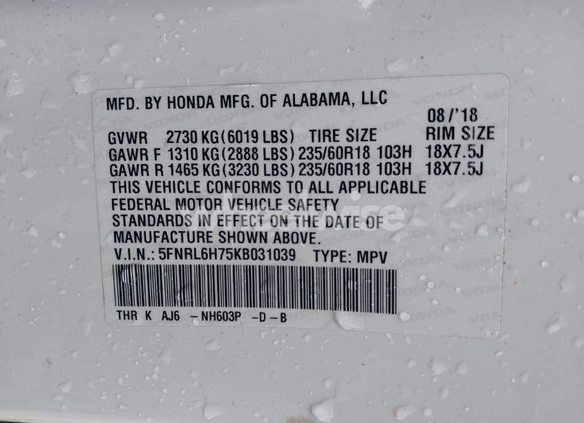 Photo 9 of 2019 Honda Odyssey EX-L (VIN 5FNRL6H75KB031039)