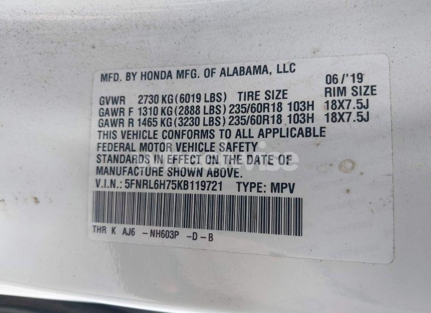 Photo 9 of 2019 Honda Odyssey EX-L (VIN 5FNRL6H75KB119721)