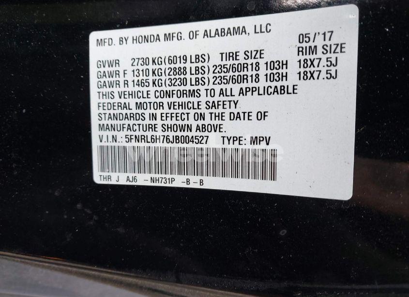 Photo 9 of 2018 Honda Odyssey EX-L (VIN 5FNRL6H76JB004527)