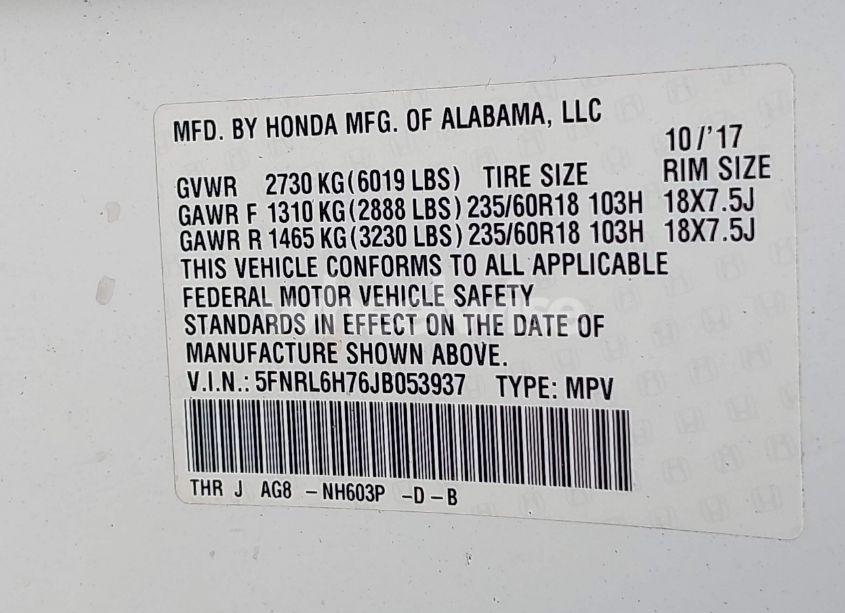 Photo 9 of 2018 Honda Odyssey EX-L (VIN 5FNRL6H76JB053937)