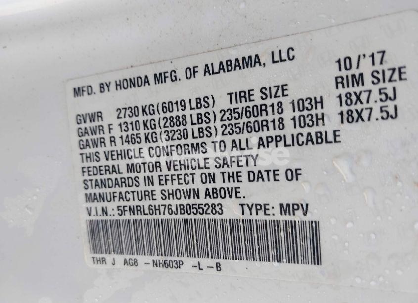 Photo 9 of 2018 Honda Odyssey EX-L (VIN 5FNRL6H76JB055283)