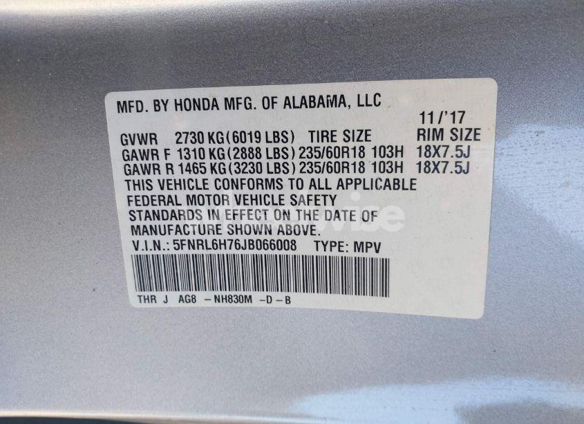 Photo 9 of 2018 Honda Odyssey EX-L (VIN 5FNRL6H76JB066008)