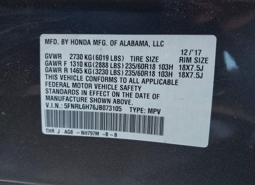 Photo 9 of 2018 Honda Odyssey EX-L (VIN 5FNRL6H76JB073105)