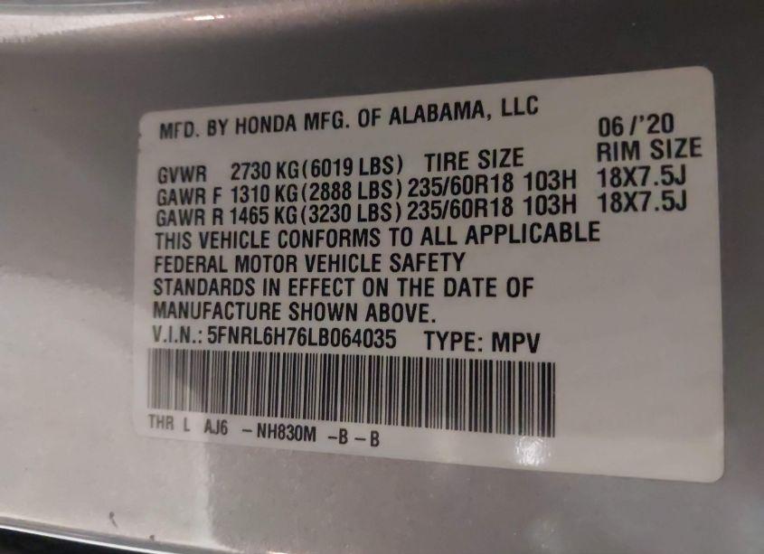 Photo 9 of 2020 Honda Odyssey EX-L/EX-L W/NAVI RES (VIN 5FNRL6H76LB064035)