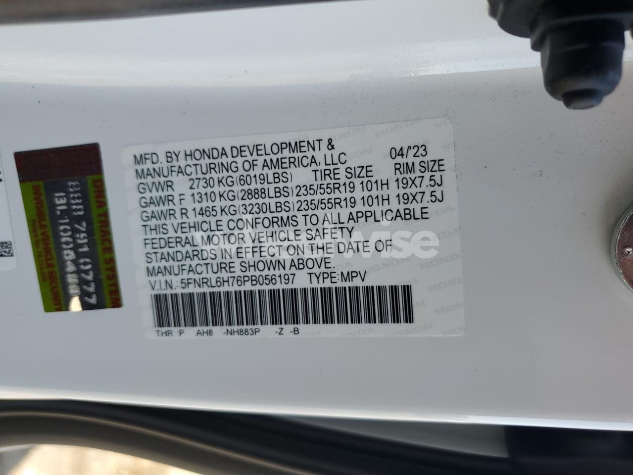 Photo 13 of 2023 HONDA ODYSSEY SPORT-L (VIN 5FNRL6H76PB056197)