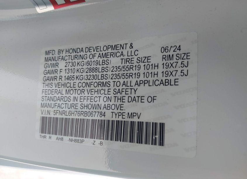 Photo 9 of 2024 Honda Odyssey SPORT (VIN 5FNRL6H76RB067784)