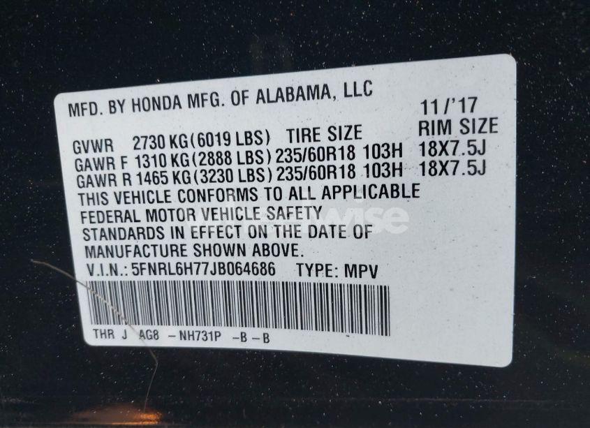 Photo 9 of 2018 Honda Odyssey EX-L (VIN 5FNRL6H77JB064686)