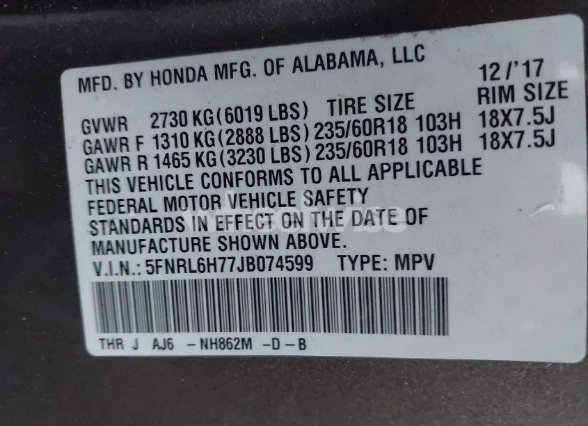 Photo 9 of 2018 Honda Odyssey EX-L (VIN 5FNRL6H77JB074599)