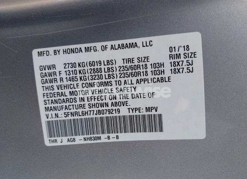 Photo 9 of 2018 Honda Odyssey EX-L (VIN 5FNRL6H77JB079219)