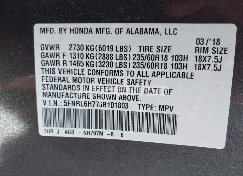 Photo 9 of 2018 Honda Odyssey EX-L (VIN 5FNRL6H77JB101803)