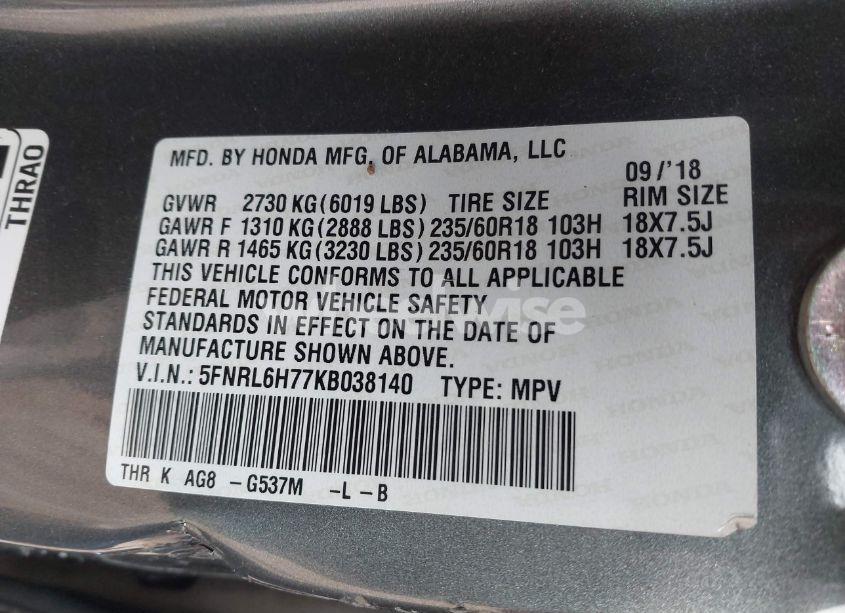 Photo 9 of 2019 Honda Odyssey EX-L (VIN 5FNRL6H77KB038140)