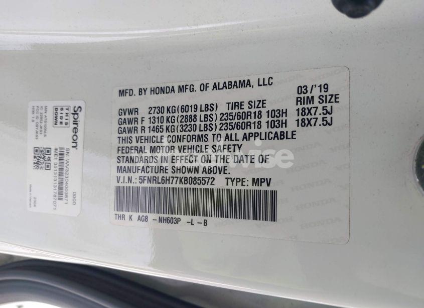 Photo 9 of 2019 Honda Odyssey EX-L (VIN 5FNRL6H77KB085572)