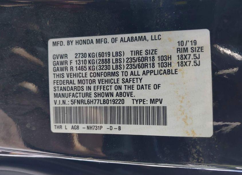 Photo 9 of 2020 Honda Odyssey (VIN 5FNRL6H77LB019220)