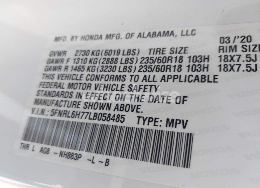 Photo 9 of 2020 Honda Odyssey EX-L/EX-L W/NAVI RES (VIN 5FNRL6H77LB058485)