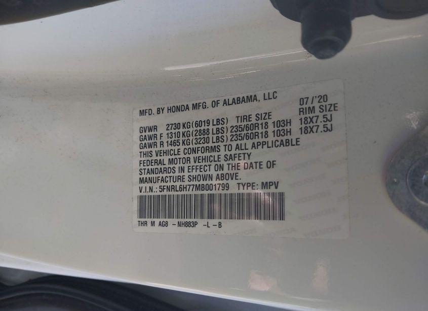 Photo 9 of 2021 Honda Odyssey EX-L (VIN 5FNRL6H77MB001799)