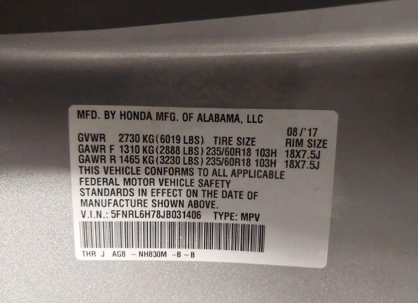 Photo 9 of 2018 Honda Odyssey EX-L (VIN 5FNRL6H78JB031406)