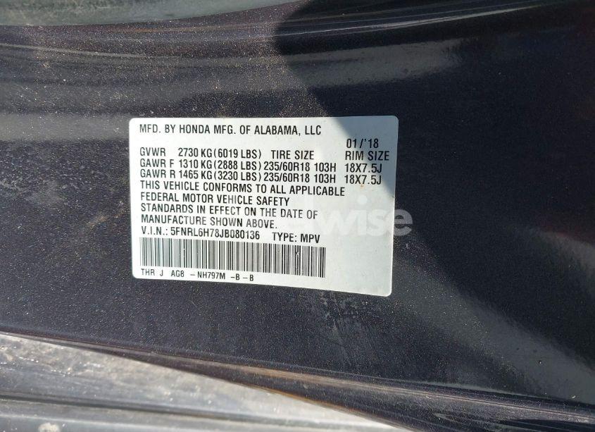 Photo 9 of 2018 Honda Odyssey EX-L (VIN 5FNRL6H78JB080136)