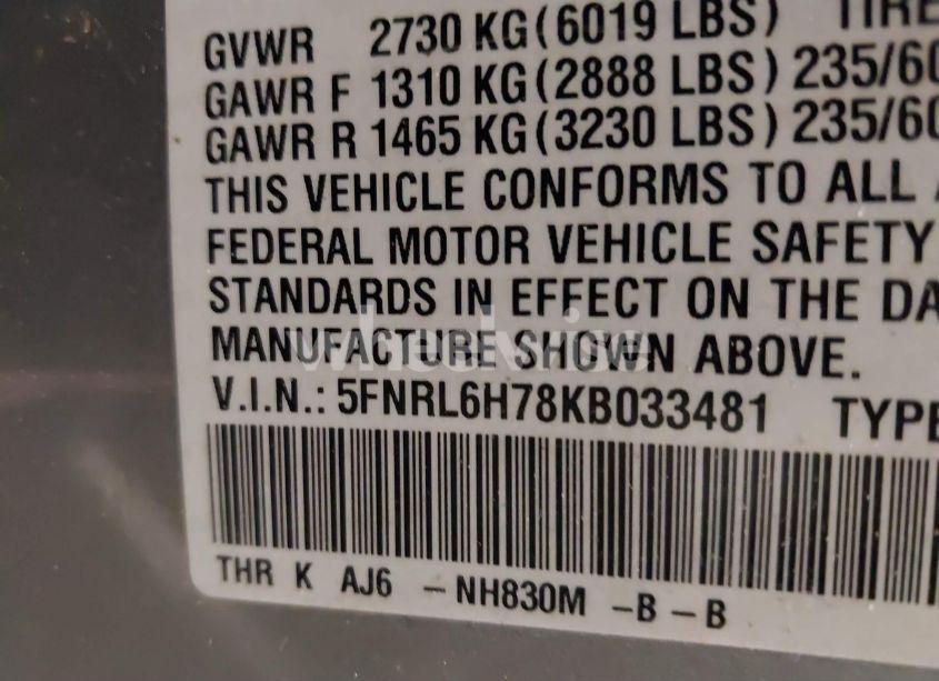 Photo 9 of 2019 Honda Odyssey EX-L (VIN 5FNRL6H78KB033481)