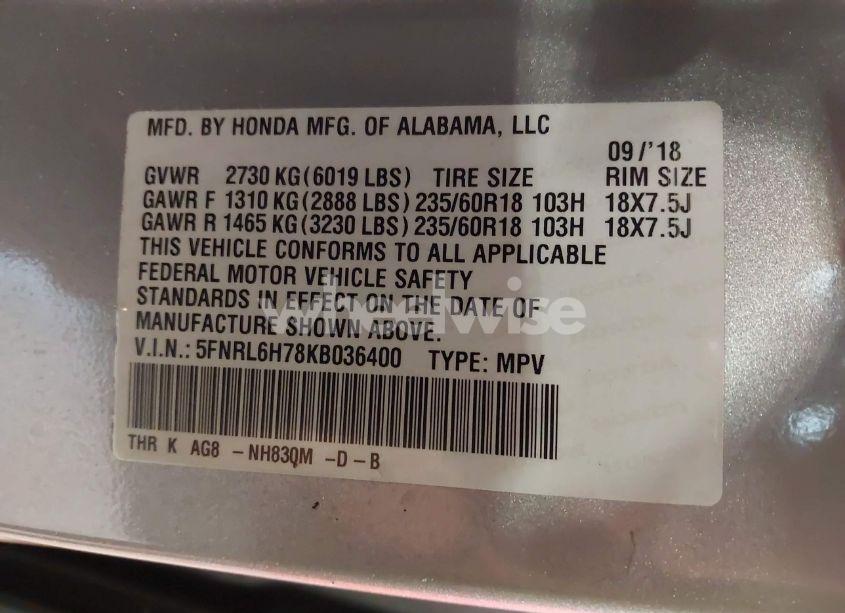 Photo 9 of 2019 Honda Odyssey EX-L (VIN 5FNRL6H78KB036400)