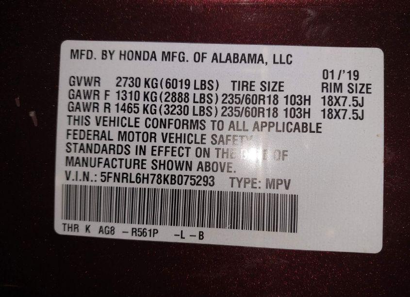 Photo 9 of 2019 Honda Odyssey EX-L (VIN 5FNRL6H78KB075293)