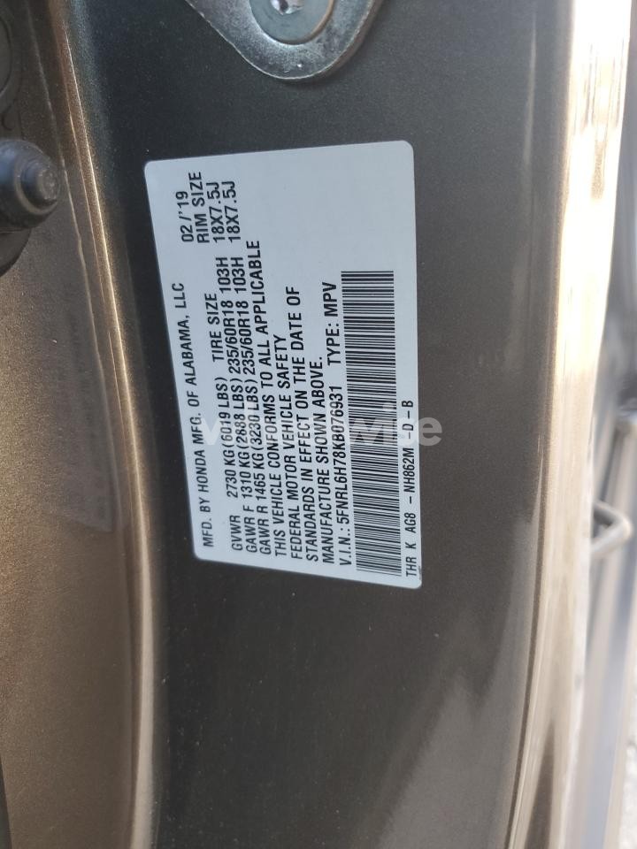 Photo 13 of 2019 HONDA ODYSSEY EXL (VIN 5FNRL6H78KB076931)