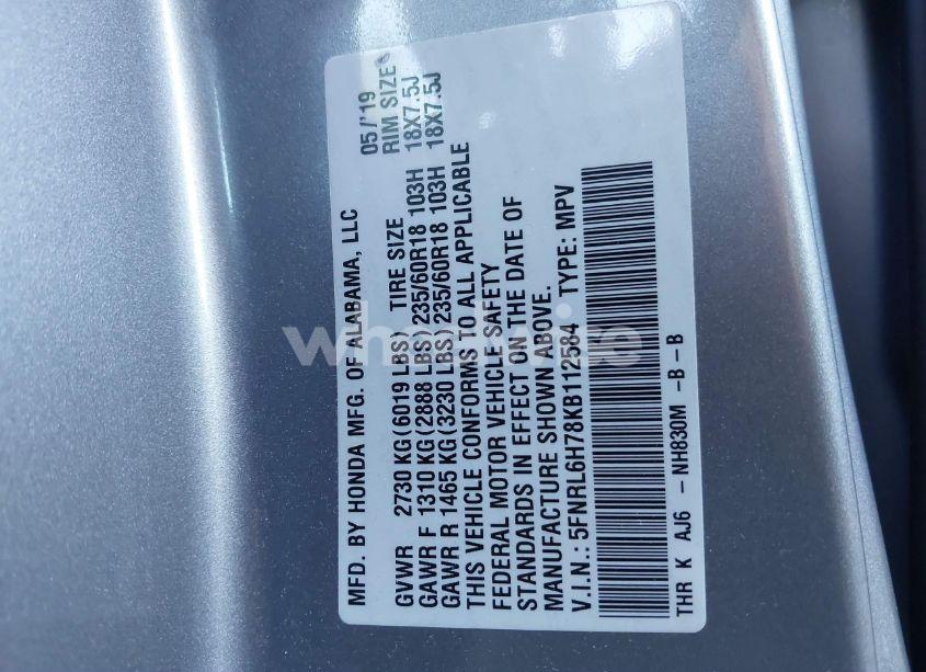 Photo 9 of 2019 Honda Odyssey EX-L (VIN 5FNRL6H78KB112584)