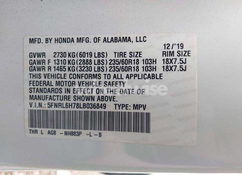 Photo 9 of 2020 Honda Odyssey EX-L/EX-L W/NAVI RES (VIN 5FNRL6H78LB036849)