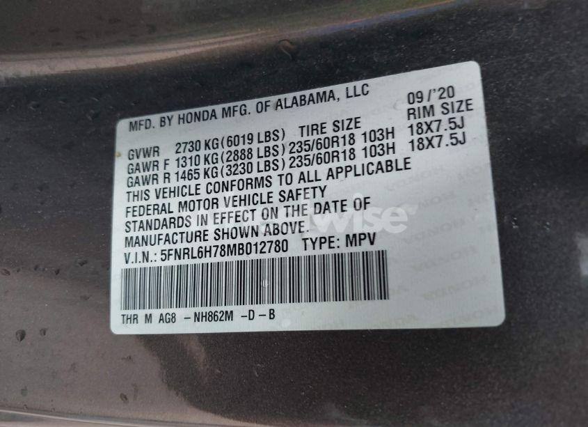 Photo 9 of 2021 Honda Odyssey EX-L (VIN 5FNRL6H78MB012780)