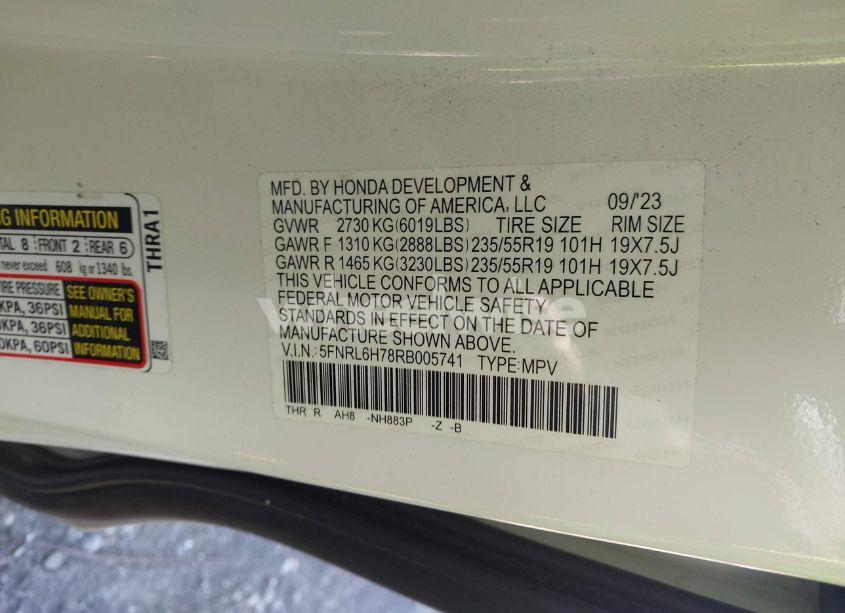 Photo 9 of 2024 Honda Odyssey SPORT (VIN 5FNRL6H78RB005741)