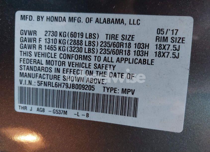 Photo 9 of 2018 Honda Odyssey EX-L (VIN 5FNRL6H79JB009205)