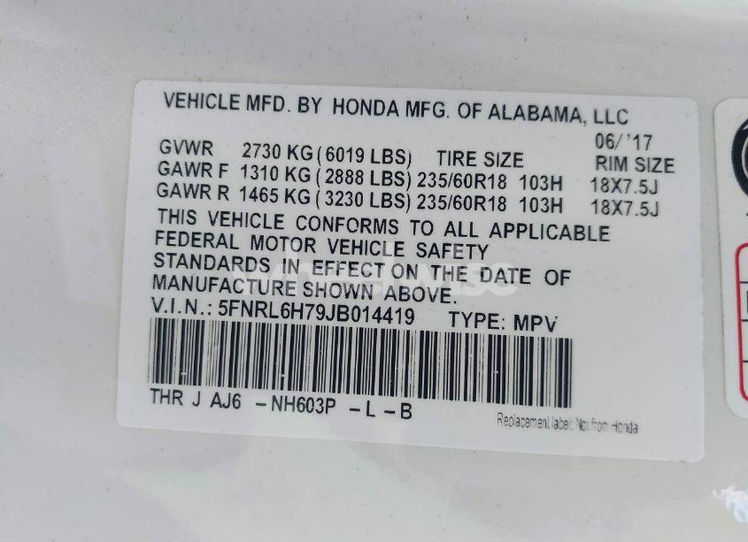 Photo 9 of 2018 Honda Odyssey EX-L (VIN 5FNRL6H79JB014419)