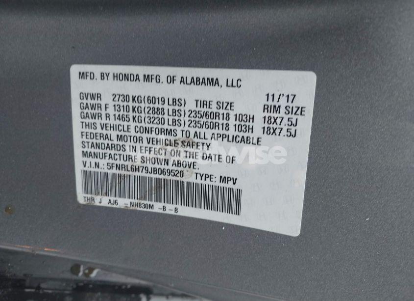 Photo 9 of 2018 Honda Odyssey EX-L (VIN 5FNRL6H79JB069520)