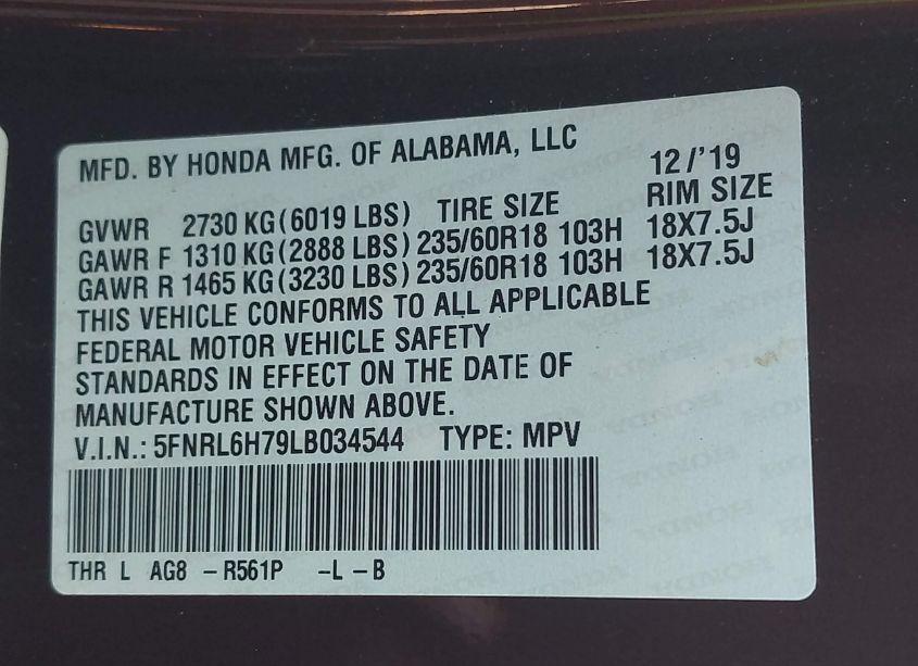 Photo 9 of 2020 Honda Odyssey EX-L/EX-L W/NAVI RES (VIN 5FNRL6H79LB034544)
